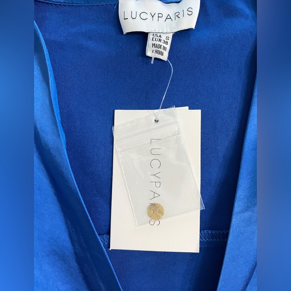 Lucy Paris Gloria Wrap Top Blue Long Sleeve Tie Front Blouse Size Small NWT - Picture 4 of 11